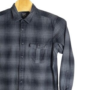 Filson Mens Large Plaid Flannel Shirt Charcoal Grey Black Cotton Button Down L